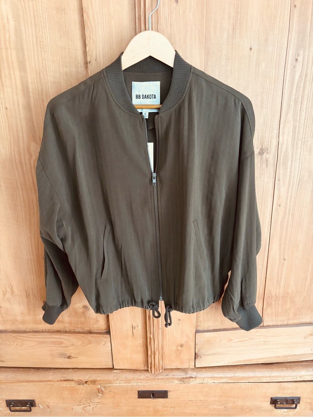BB Dakota Olive Green Drawstring Bomber Jacket